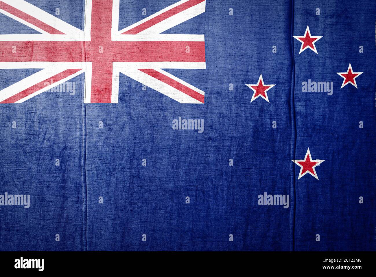 Nz Colors National flag of New Zealand depicting in paint colors on old textile ...