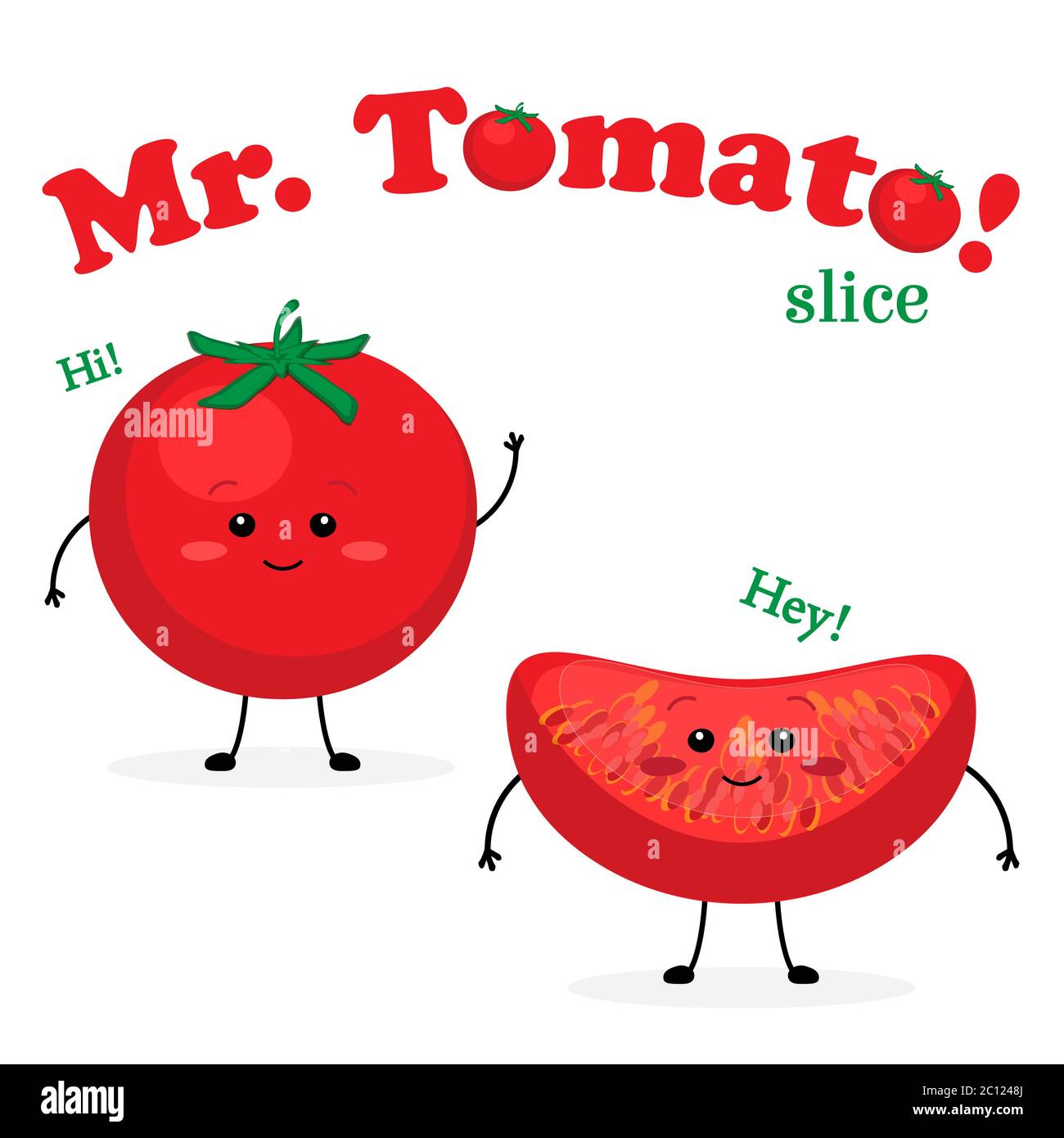 Mister Tomato and slice cute characters vector illustration Stock Vector
