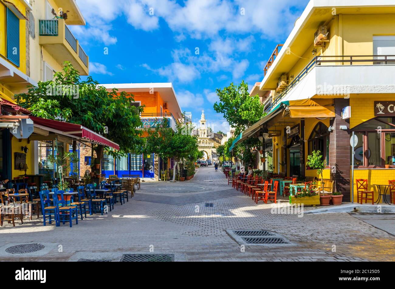Scenic alley in the traditional seaside village of Paleochora- the lovely summer resort located 80 km south west of Chania city. Stock Photo