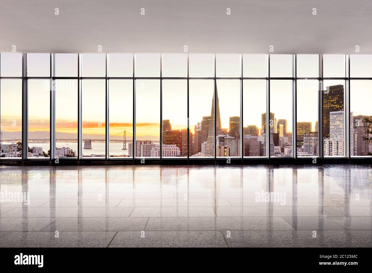cityscape and skyline of san francisco at sunrise from window Stock ...
