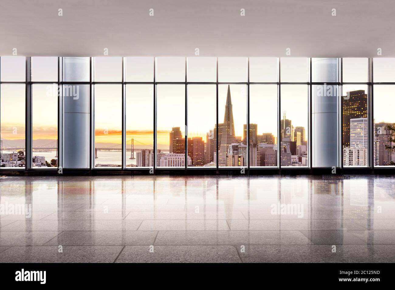 cityscape and skyline of san francisco at sunrise from window Stock ...