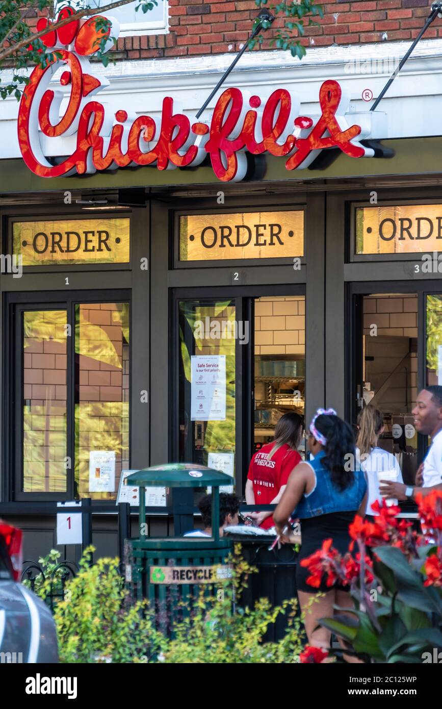 Chick-fil-A in Downtown Athens, Georgia, directly across from the  University of Georgia's iconic North Campus Arch. (USA Stock Photo - Alamy