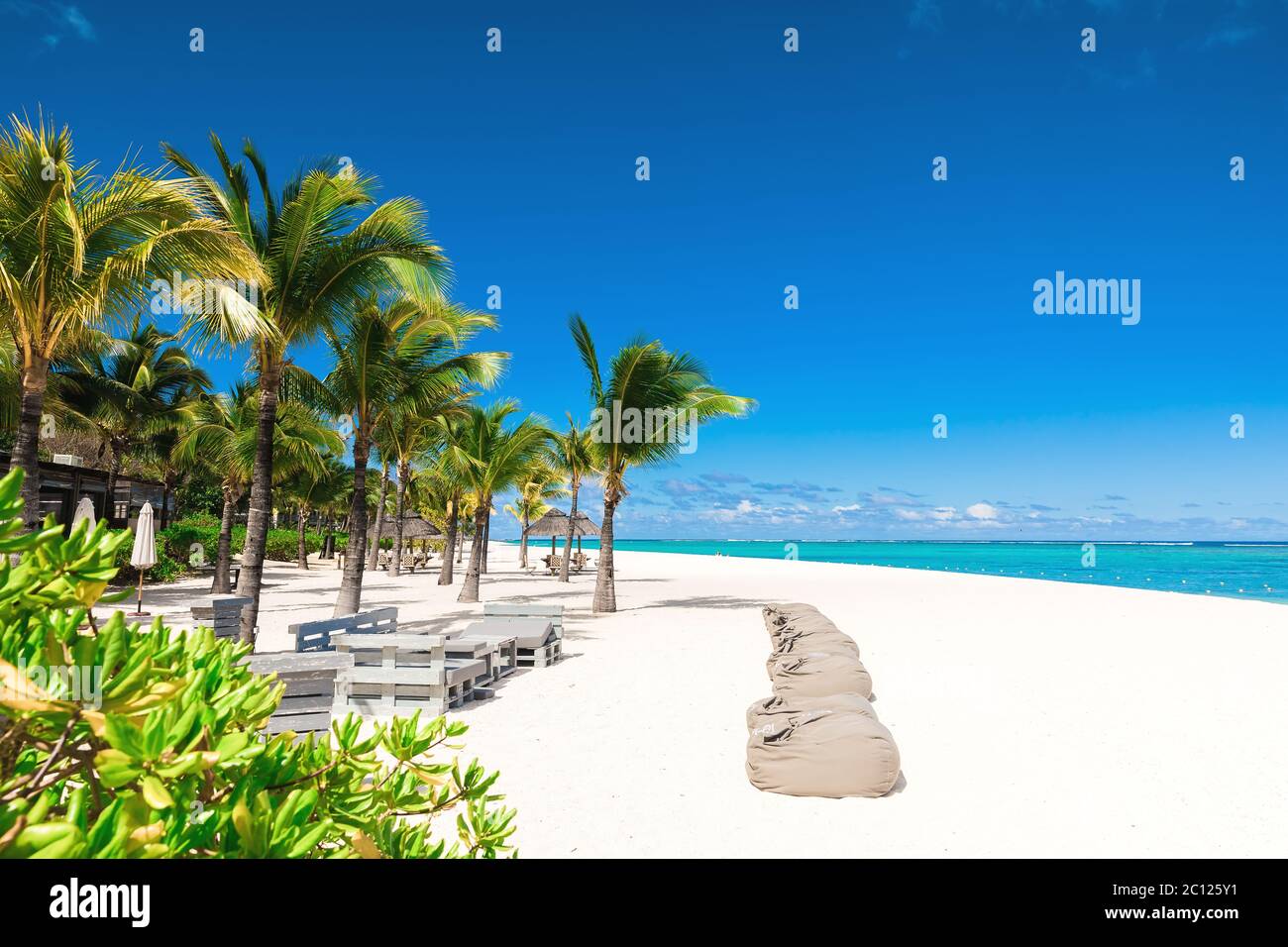 Luxury beach with ocean and blue sky of Mauritius, Le Morne Stock Photo