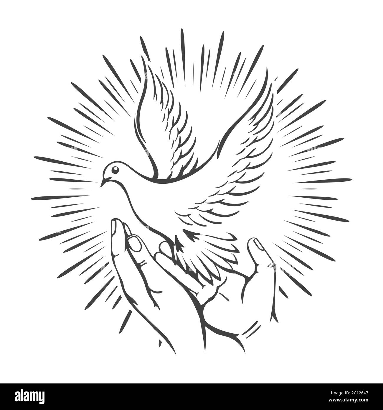 Human Hands Released Dove into the Sky drawn inTattoo style. Vector illustration. Stock Vector