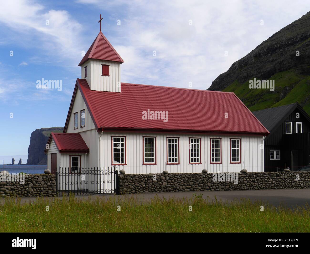 the church of Tjørnuvik on the Faeroe Islands Stock Photo