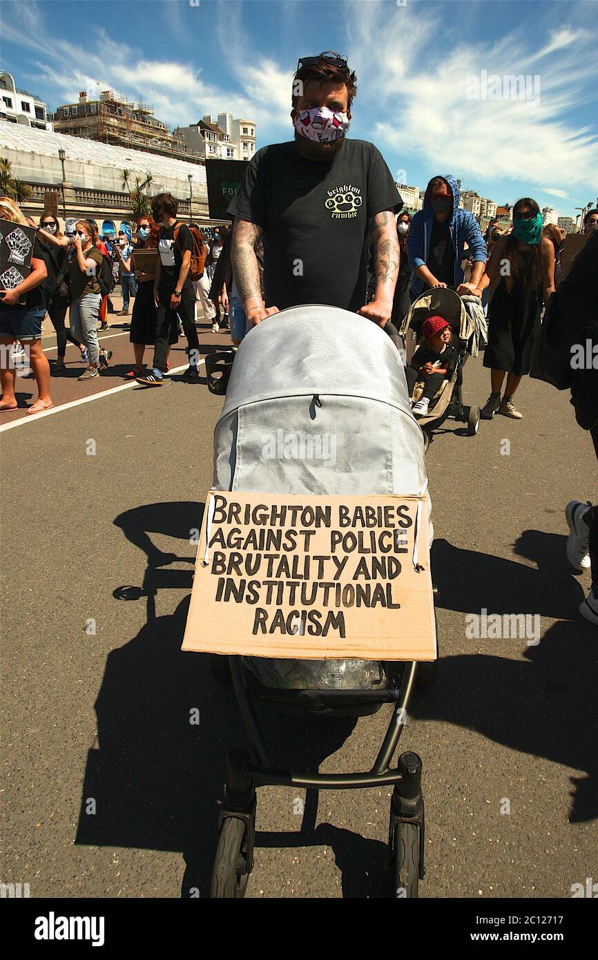 Brighton, UK. 13th June, 2020. The Black Lives Matter Silent Protest on Madeira Drive on Brighton Seafront followed by a march through the City. Credit: Rupert Rivett/Alamy Live News Stock Photo