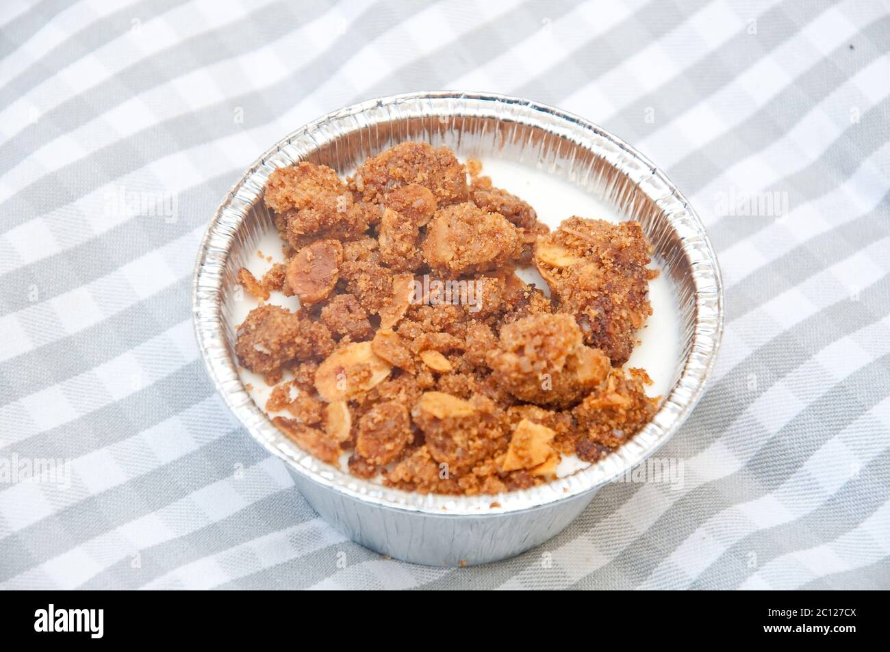 delicious panna cotta with lemon fruit crumble Stock Photo