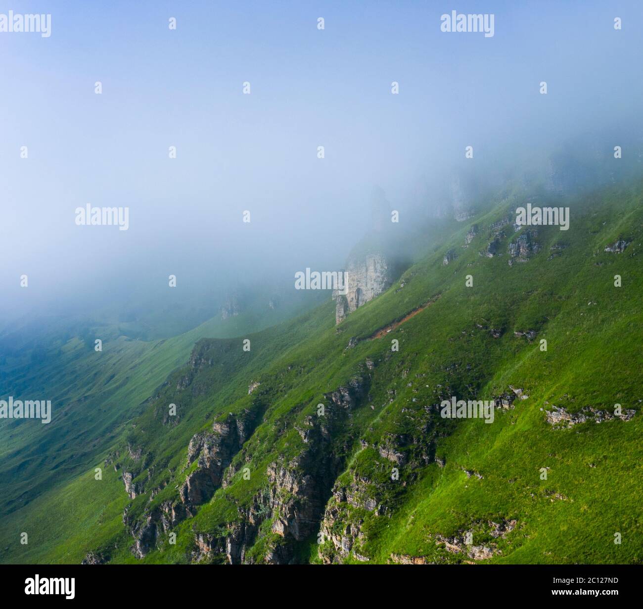 Spring landscape of mountains and meadows near the Portillo de Lunada in the Valle del Miera, Cantabria, Spain, Europe Stock Photo