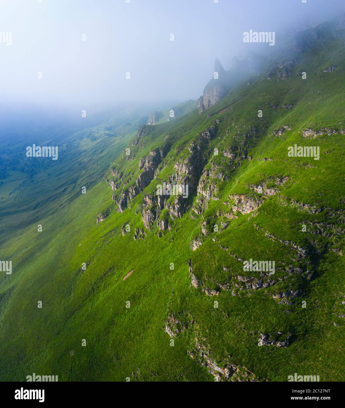 Spring landscape of mountains and meadows near the Portillo de Lunada in the Valle del Miera, Cantabria, Spain, Europe Stock Photo