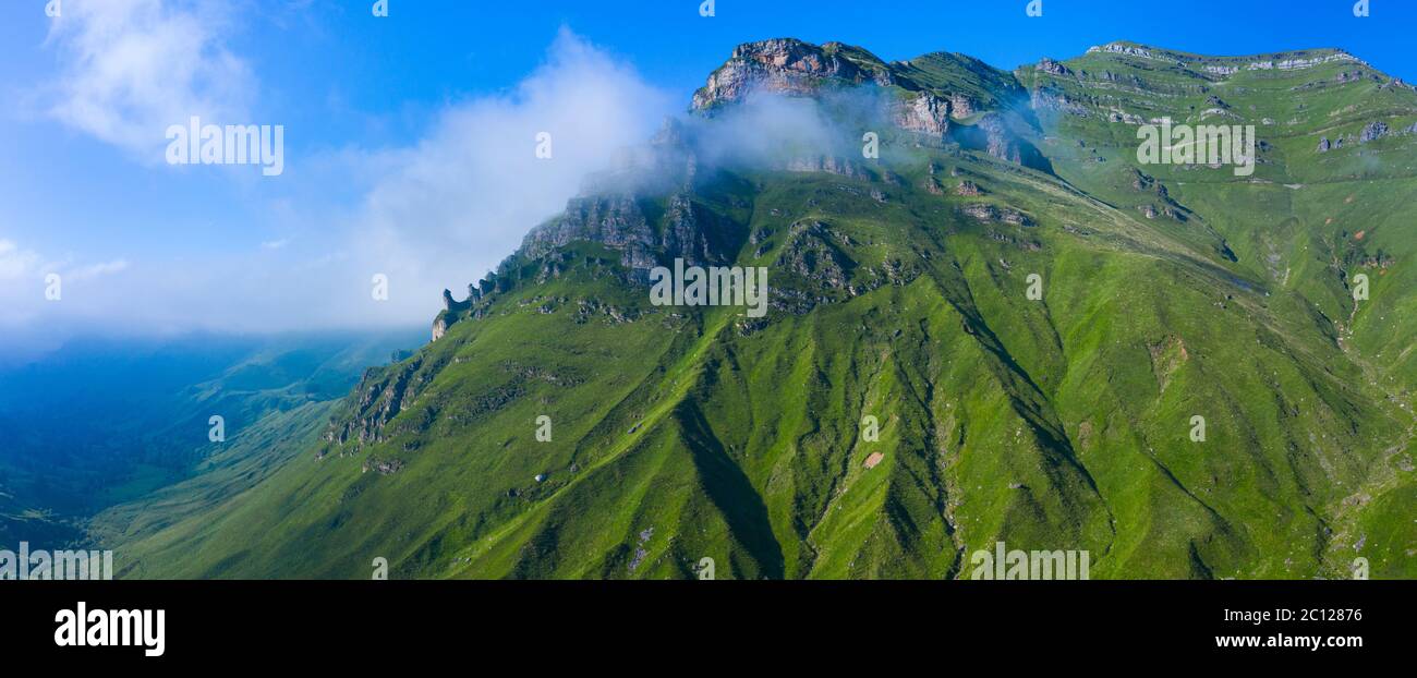 Spring landscape of mountains and meadows near the Portillo de Lunada in the Valle del Miera, Cantabria, Spain, Europe Stock Photo