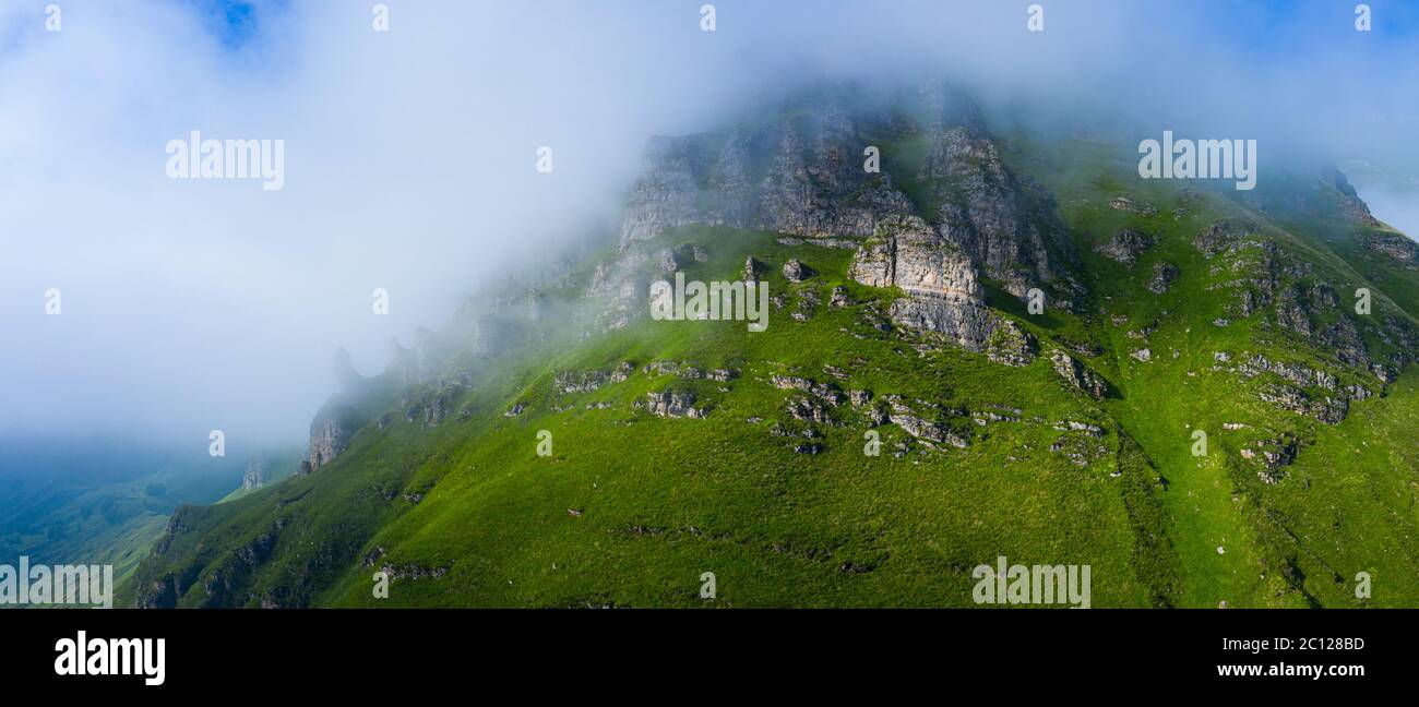 Spring landscape of mountains and meadows near the Portillo de Lunada in the Valle del Miera, Cantabria, Spain, Europe Stock Photo