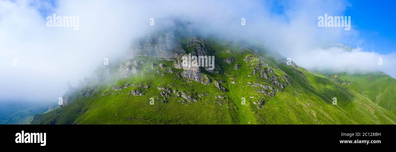 Spring landscape of mountains and meadows near the Portillo de Lunada in the Valle del Miera, Cantabria, Spain, Europe Stock Photo