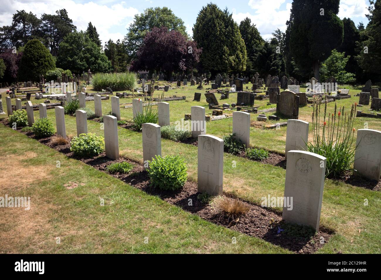 War graves at Warwick cemetery, Warwickshire, England, UK Stock Photo