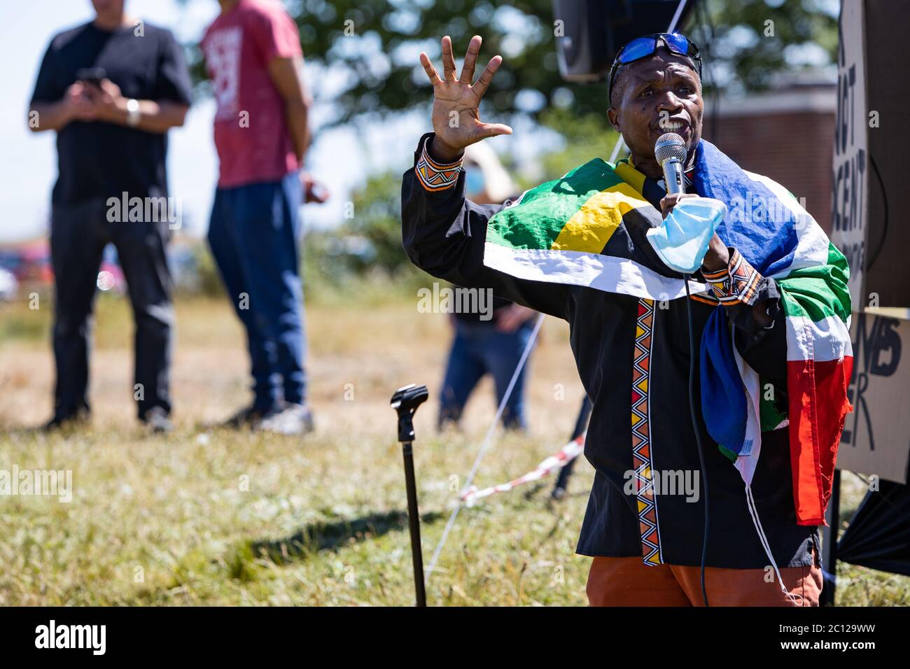 Eastbourne, East Sussex, UK – Saturday 13th June 2020 – Protesters gather in Princes Park  as part of the Black Lives Matter ( BLM )campaign. Stock Photo