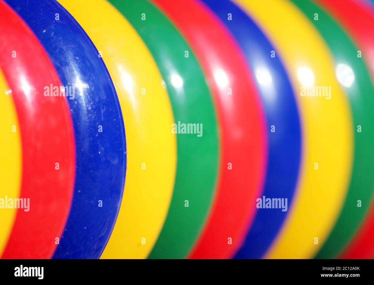 colored plastic rings on the playground for games and children's