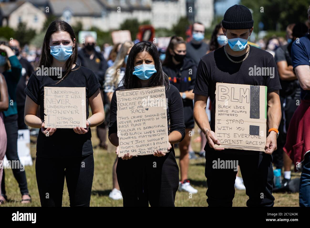 Eastbourne, East Sussex, UK – Saturday 13th June 2020 – Protesters gather in Princes Park  as part of the Black Lives Matter ( BLM )campaign. Stock Photo