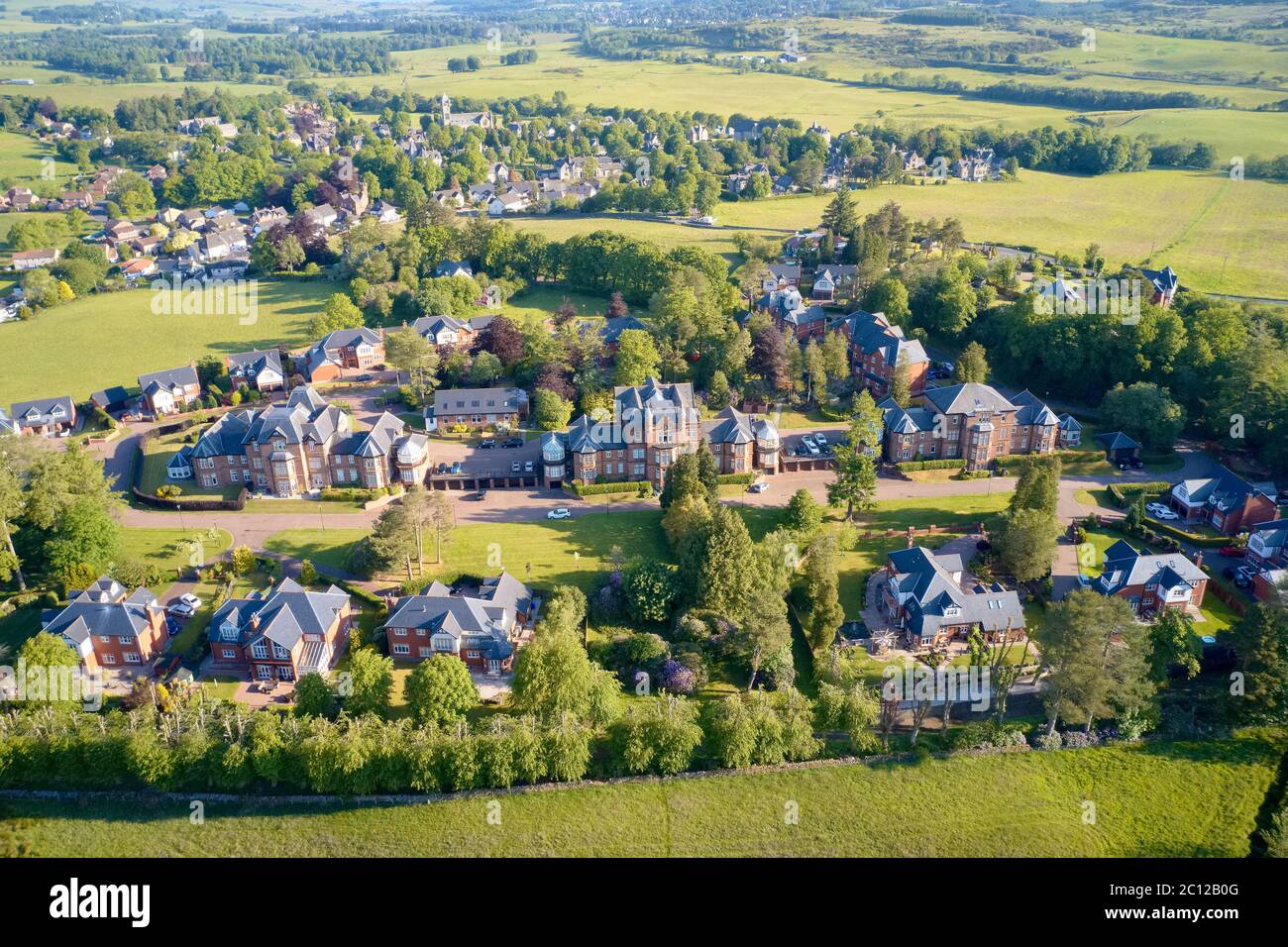 Quarriers Village countryside rural village aerial view from above in Renfrewshire Scotland Stock Photo