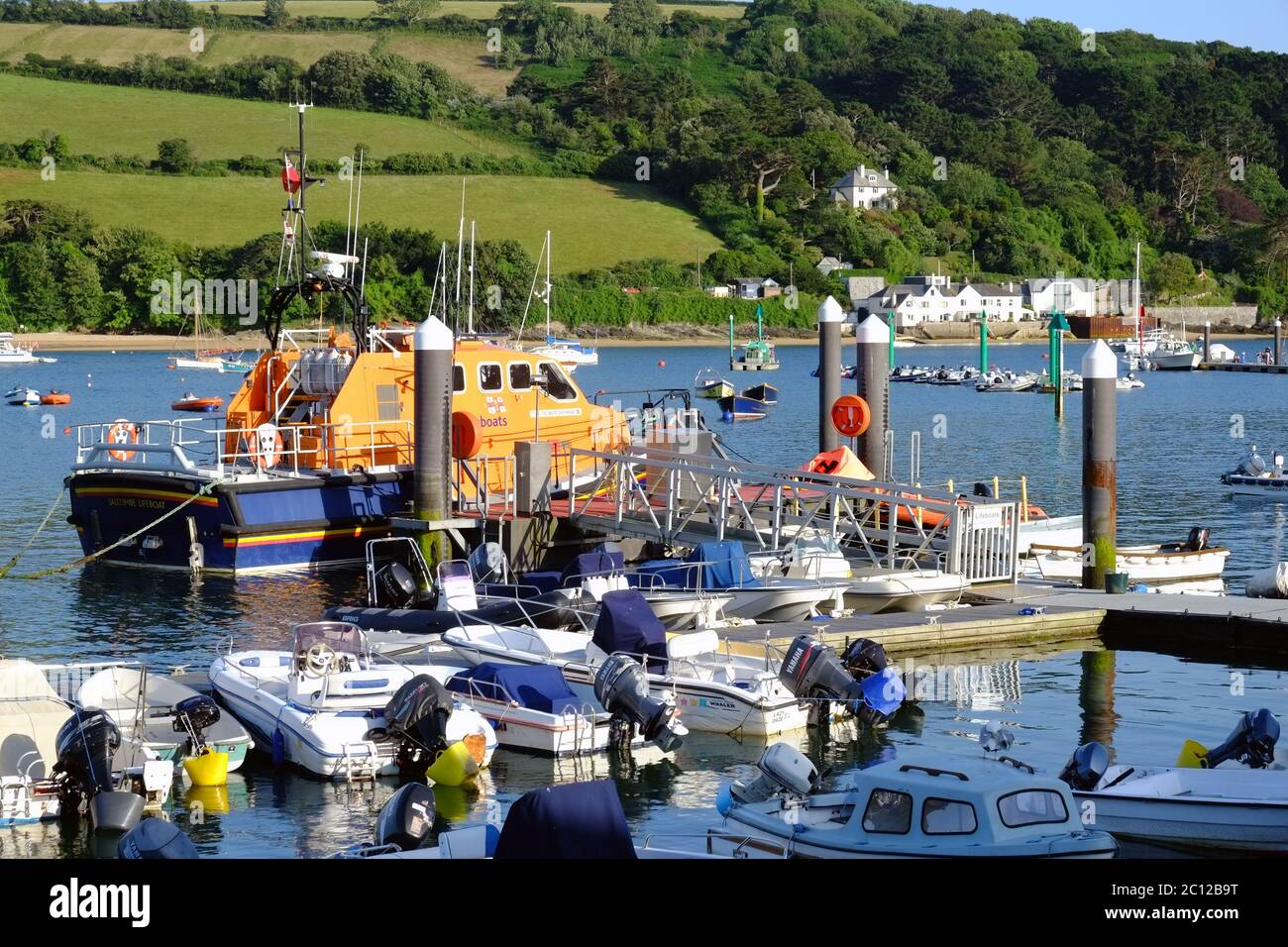 RNLI offshore lifeboat 'The Baltic Exchange III' on its mooring in Salcombe in the South Hams, Devon, England, UK. Stock Photo