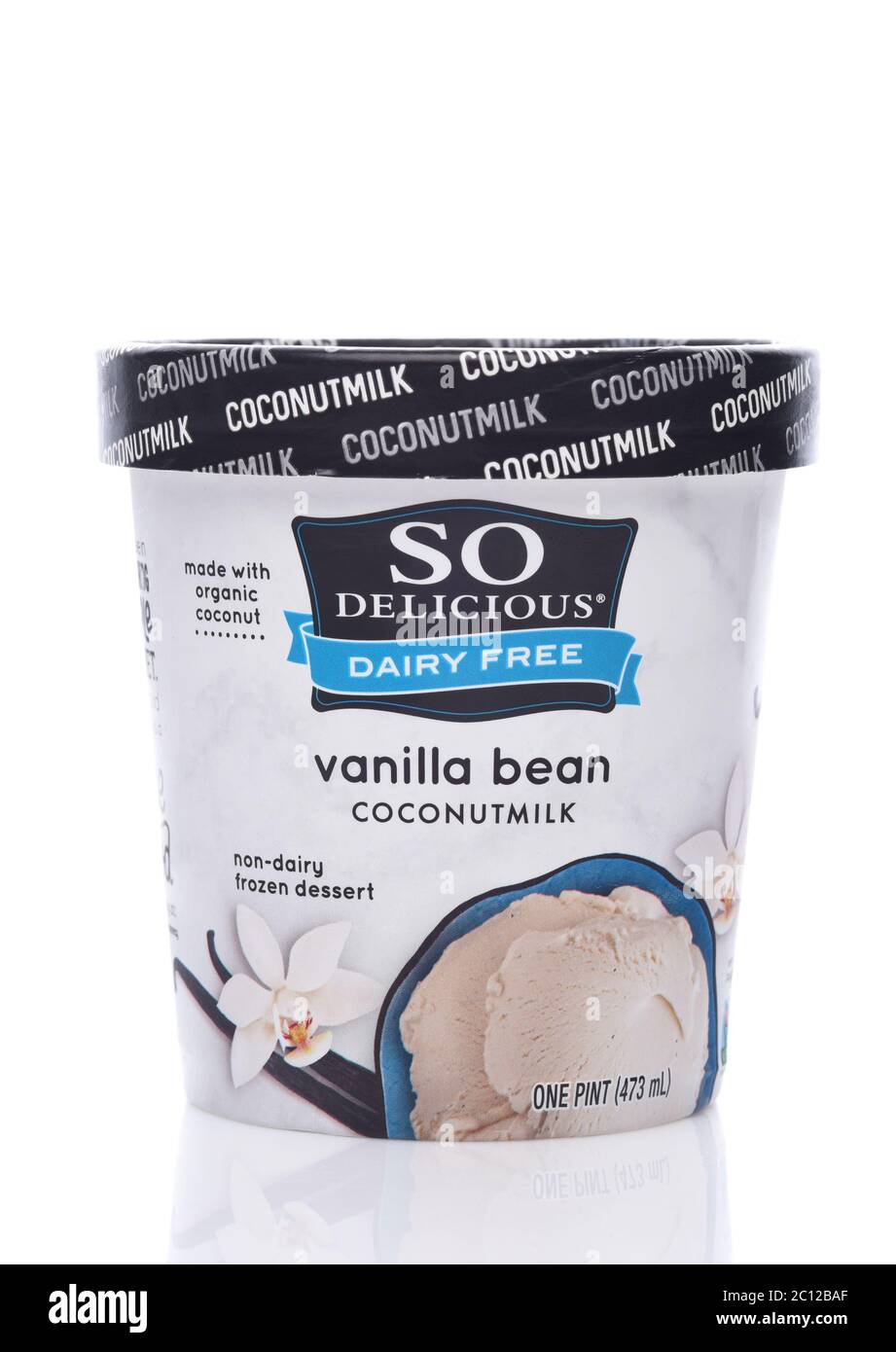 IRVINE, CALIFORNIA - 26 APRIL 2020:  A Carton of So Delicious Vanilla Bean Coconut Milk Non-Dairy Frozen Dessert. Stock Photo