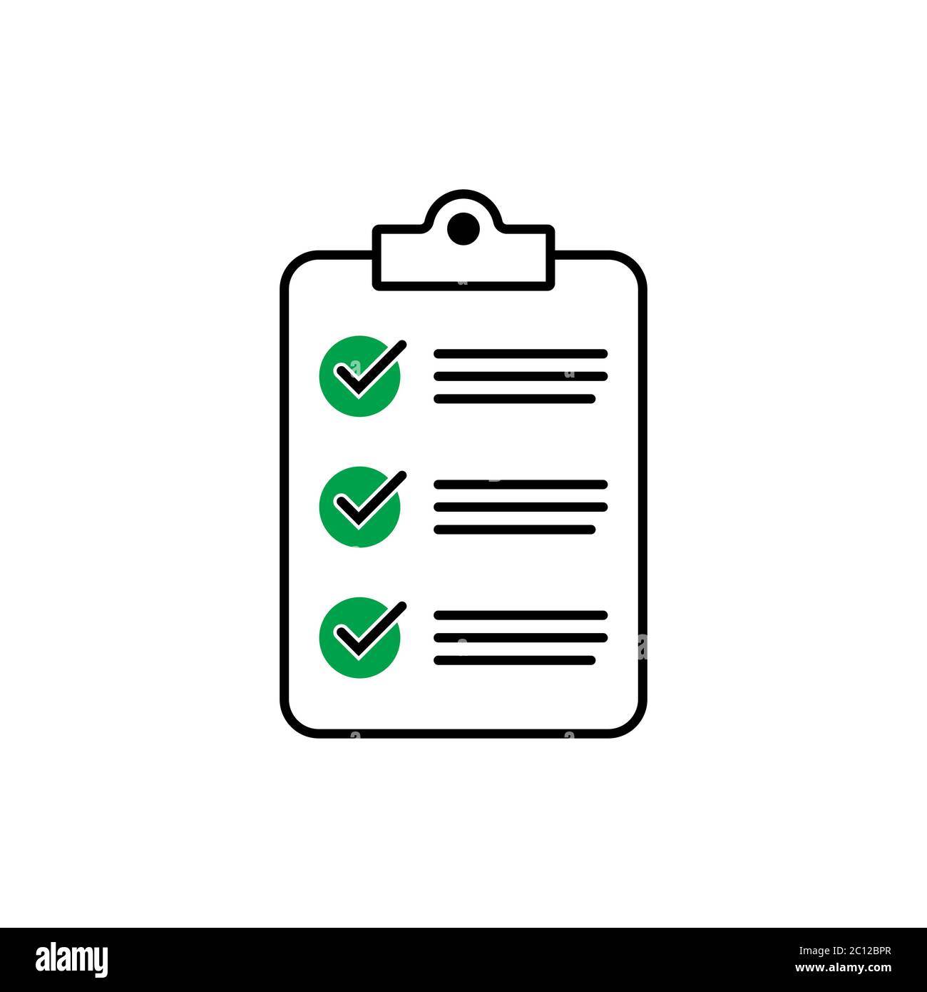 Clipboard with checklist icon for web with green check boxes isolated ...
