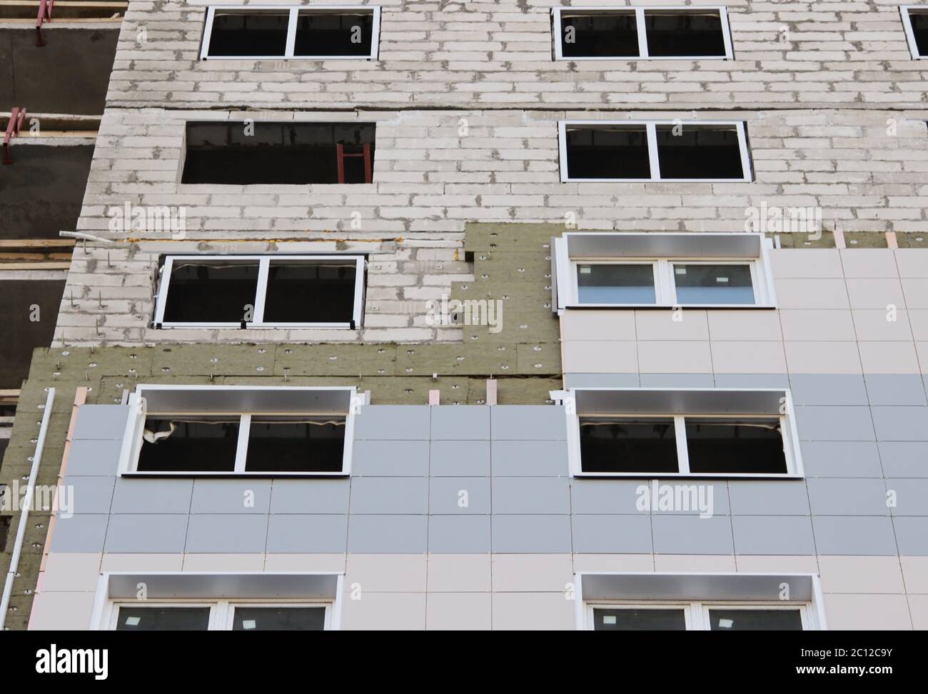windows in a newly built house. wall structure with insulated non