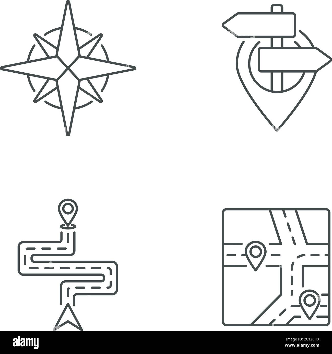 Navigation pixel perfect linear icons set Stock Vector