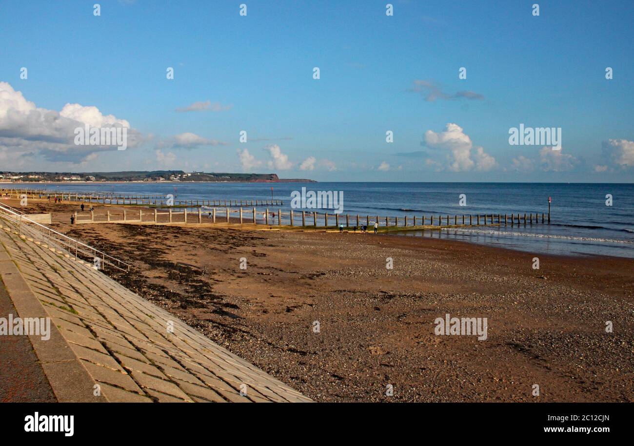 View across the beach at Dawlish Warren over the river Exe estuary towards Exmouth Stock Photo