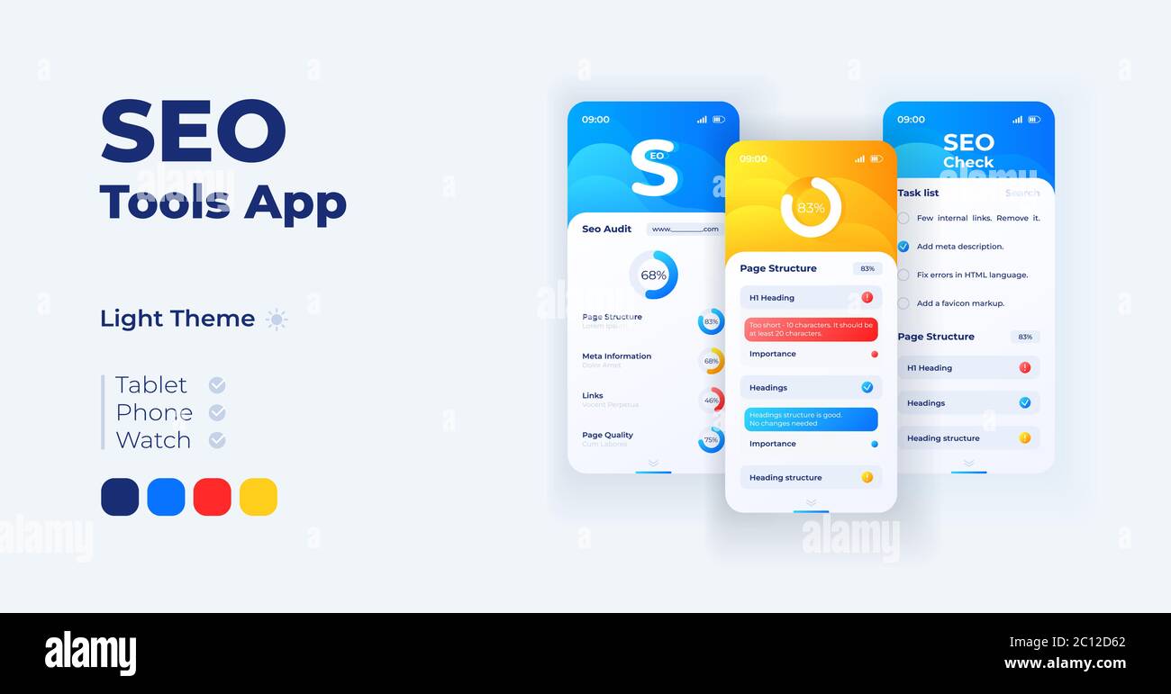 Seo for marketing cartoon smartphone interface vector templates set ...