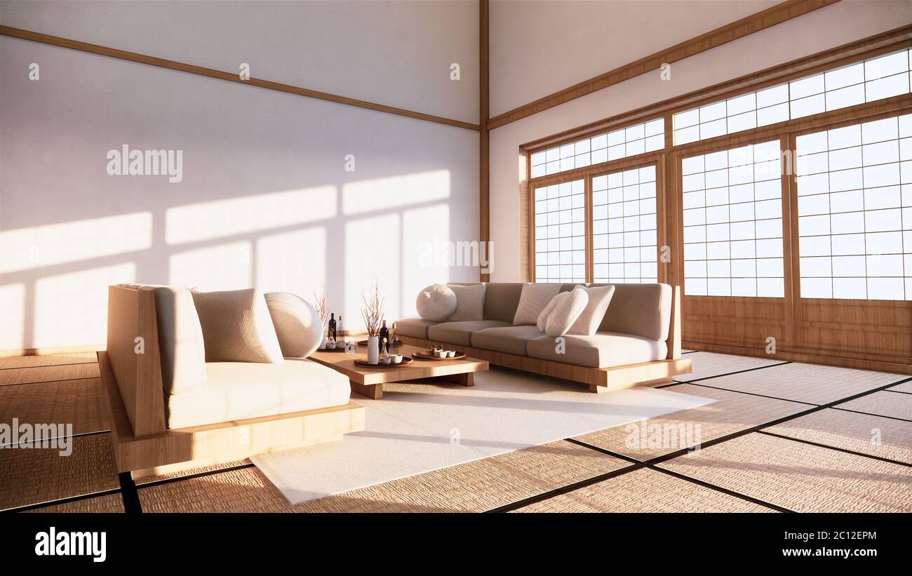 Sofa japanese style on room  japan and the white backdrop provides a window for editing.3D rendering Stock Photo