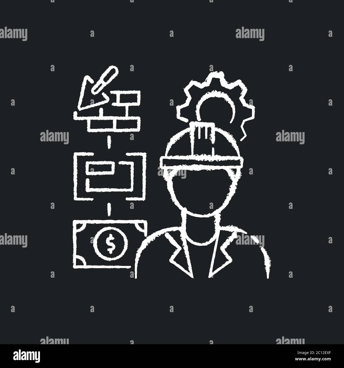 Manufacturing engineer chalk white icon on black background Stock Vector