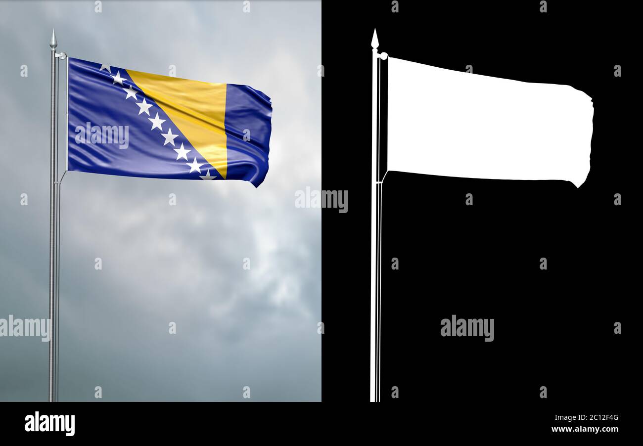 3d illustration of the state flag of Bosnia and Herzegovina moving in ...