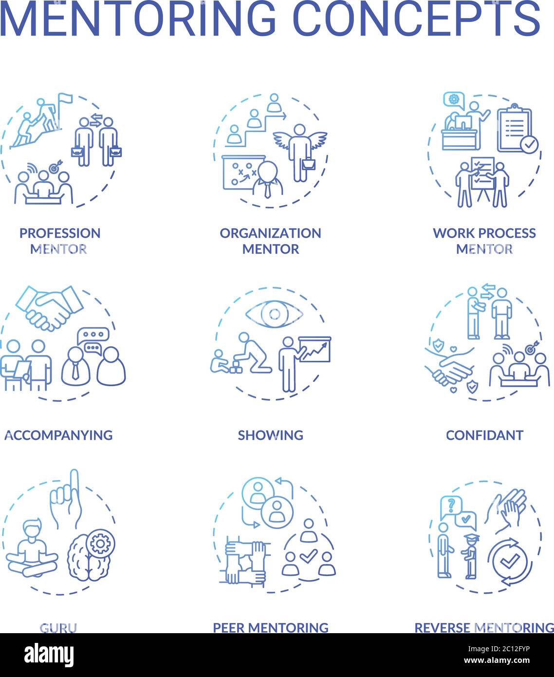Mentoring concept icons set Stock Vector