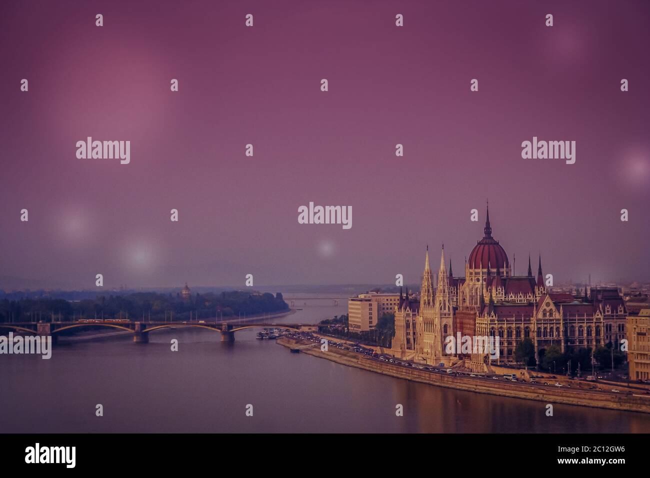 Nighttime panorama of Budapest Stock Photo