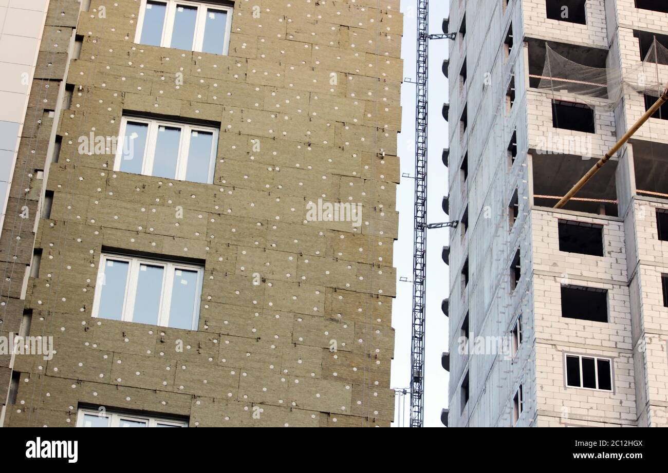 windows in a newly built house. wall structure with insulated non