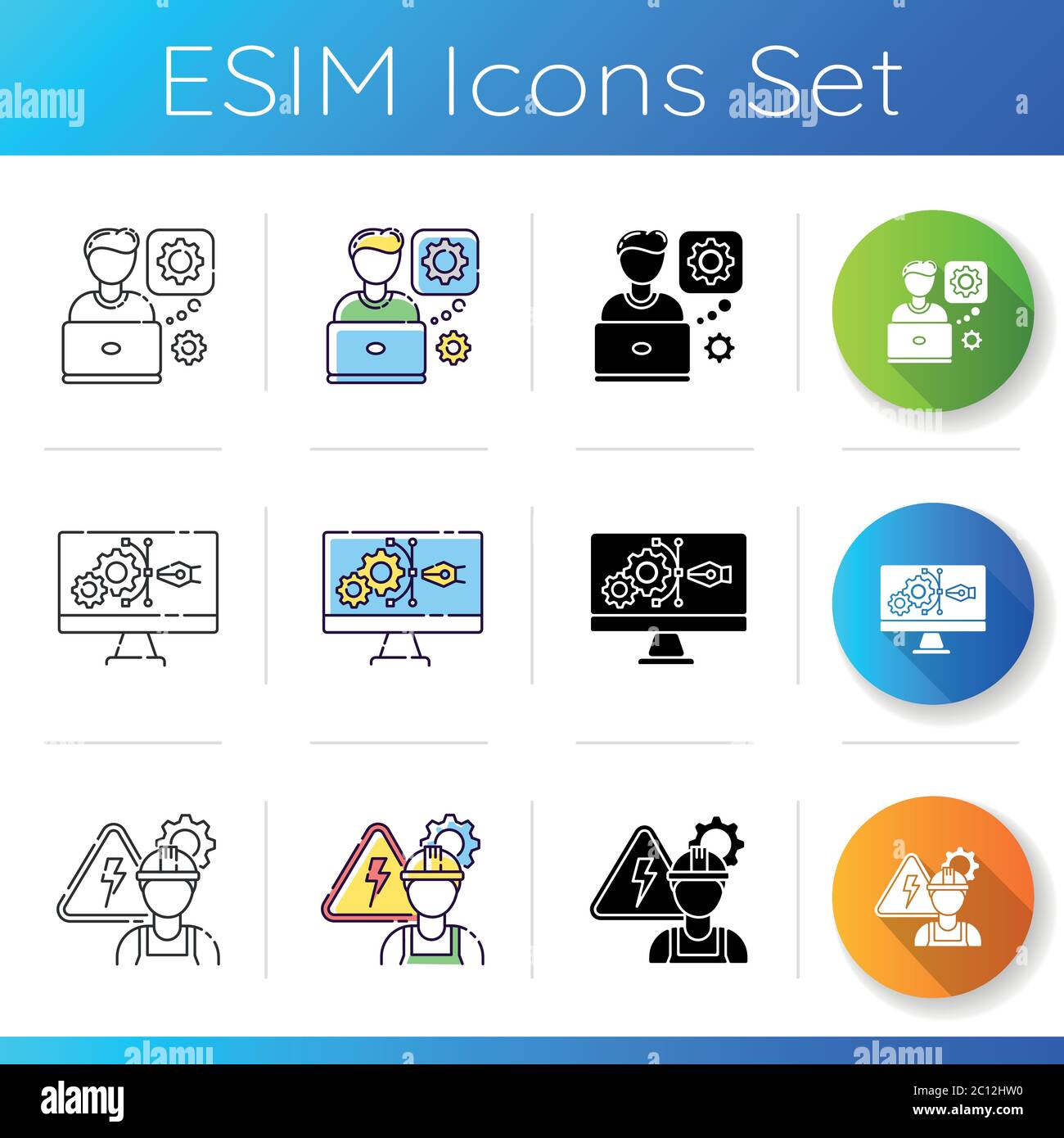 Computer specialist icons set Stock Vector