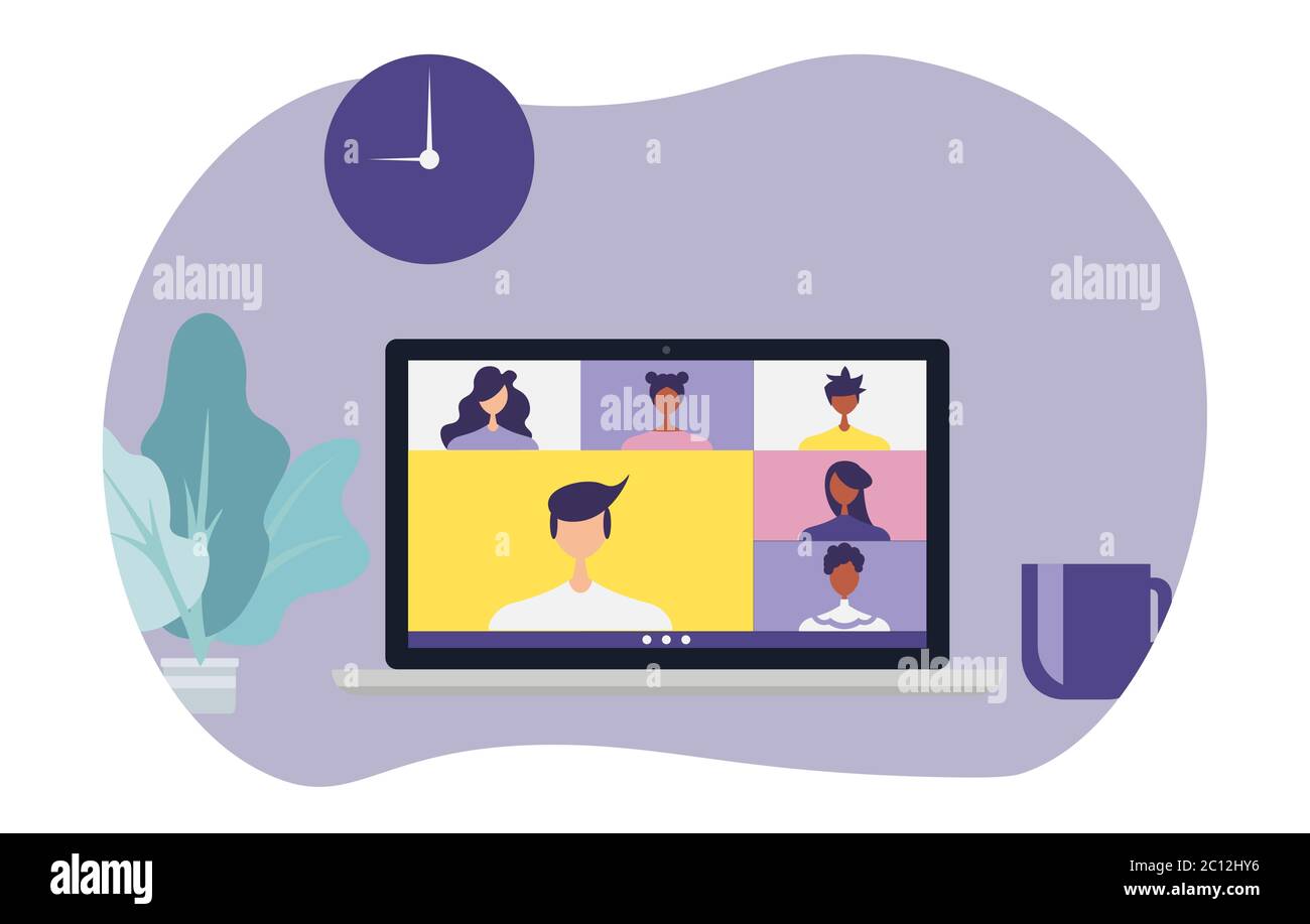 Video call conference, working from home, social distancing, business ...
