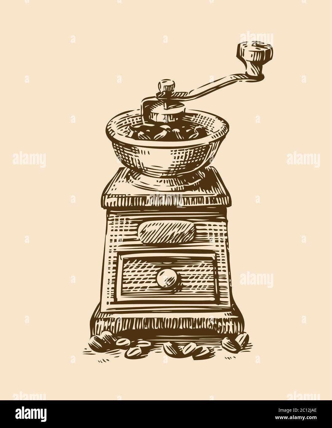 Coffee grinder sketch. Vintage vector illustration. Menu design for restaurant and cafe Stock Vector