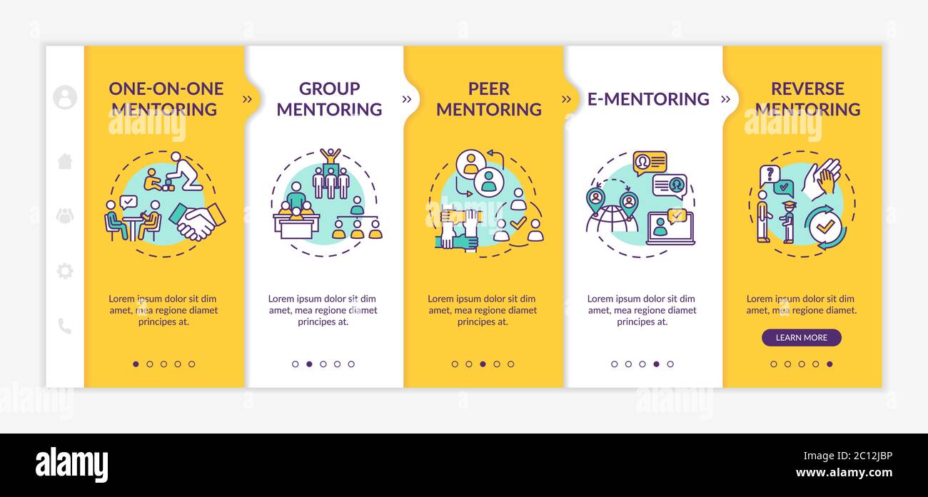 Mentorship types onboarding vector template Stock Vector