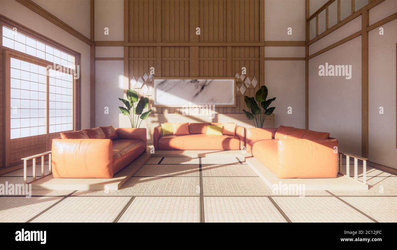 Orange Sofa japanese style on room japan and the white backdrop provides a  window for  rendering Stock Photo - Alamy