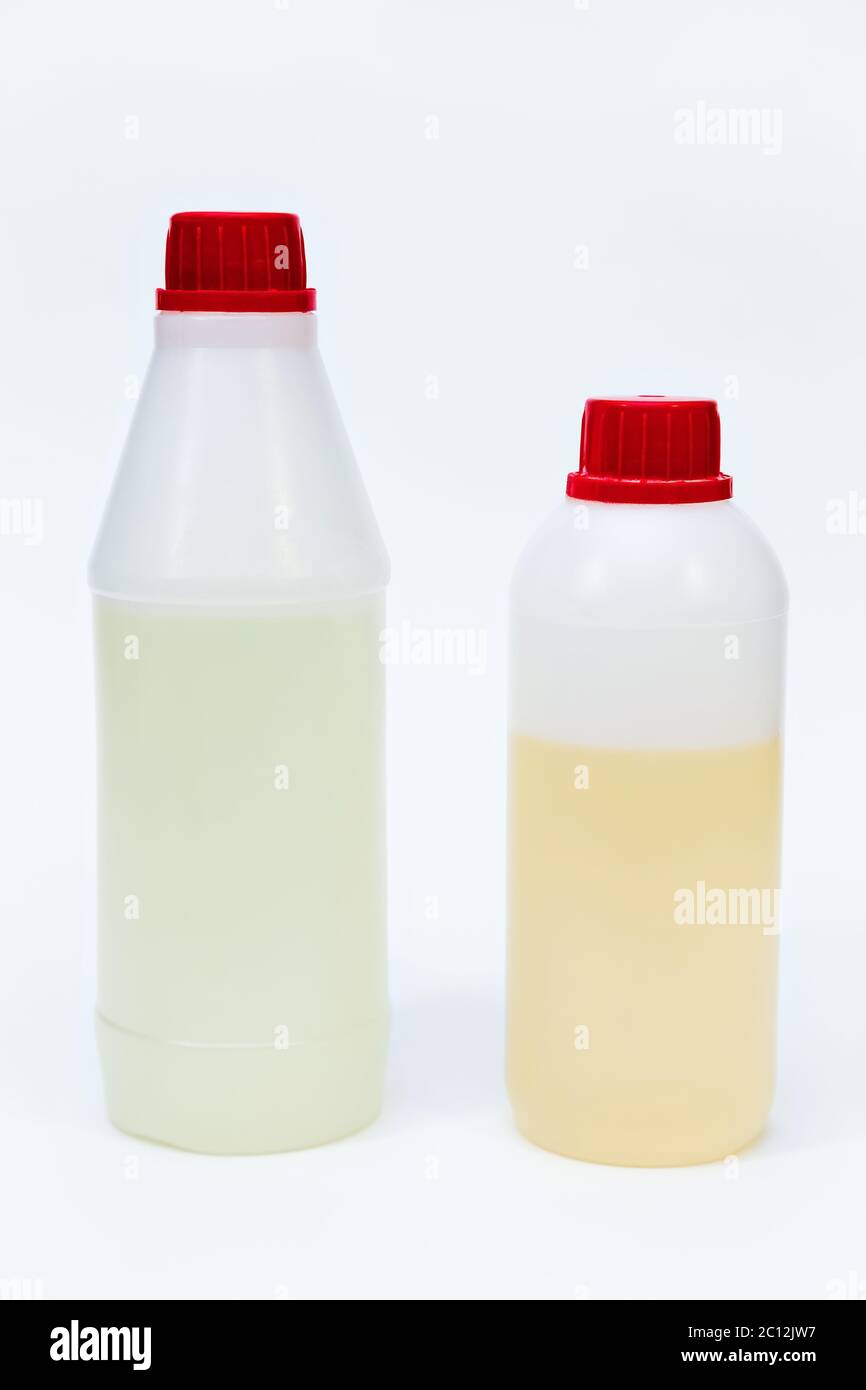 set for creativity epoxy resin and solvent in plastic bottles isolated