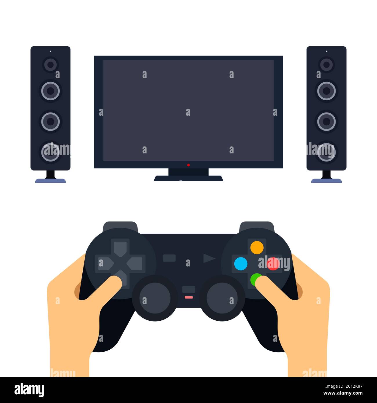 Gamer holding controller. Vector flat illustrations. Modern e-sports concept. Stock Vector