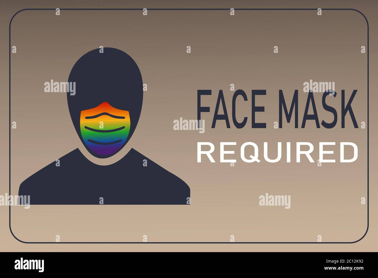 Vector illustration "Face mask required". Coronavirus, Covid-19 prevention. New normal. Rainbow. Stock Vector