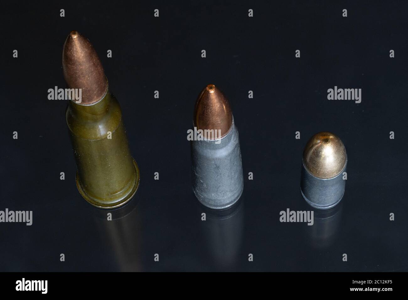 Left to Right: 7.62X54, 7.62X39, 9mm Stock Photo