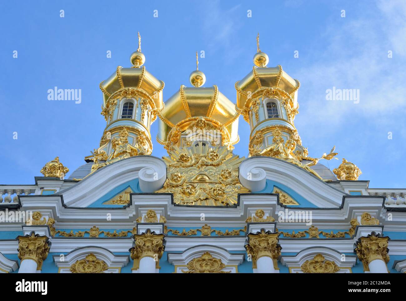 Golden cupolas of Catherine Palace church. Stock Photo