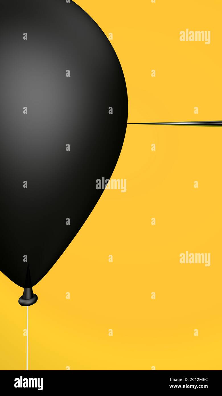Black color Balloon needle . Finance risk concept. 3d rendering.3d illustration Stock Photo
