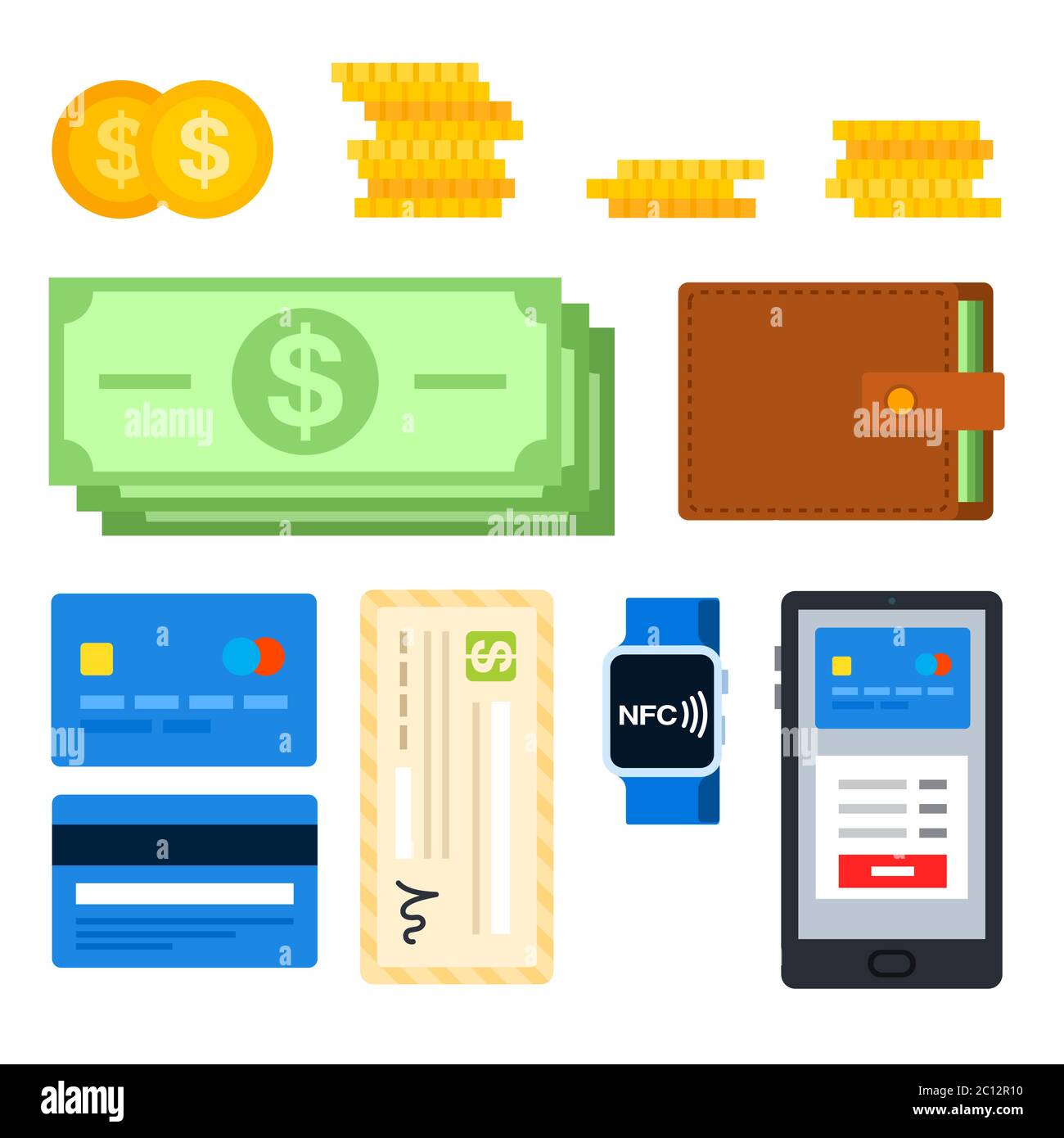 Set for various financial transactions, cash and cashless payment