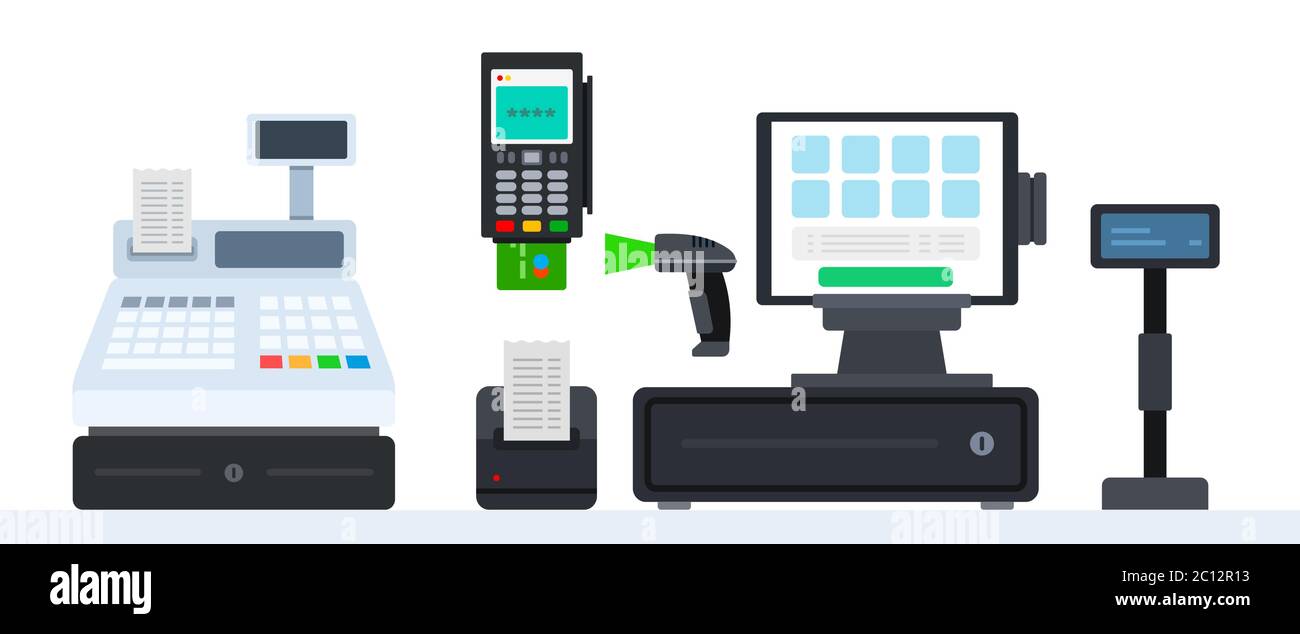 A set of devices for paying for goods and services in various ways flat vector set Stock Vector