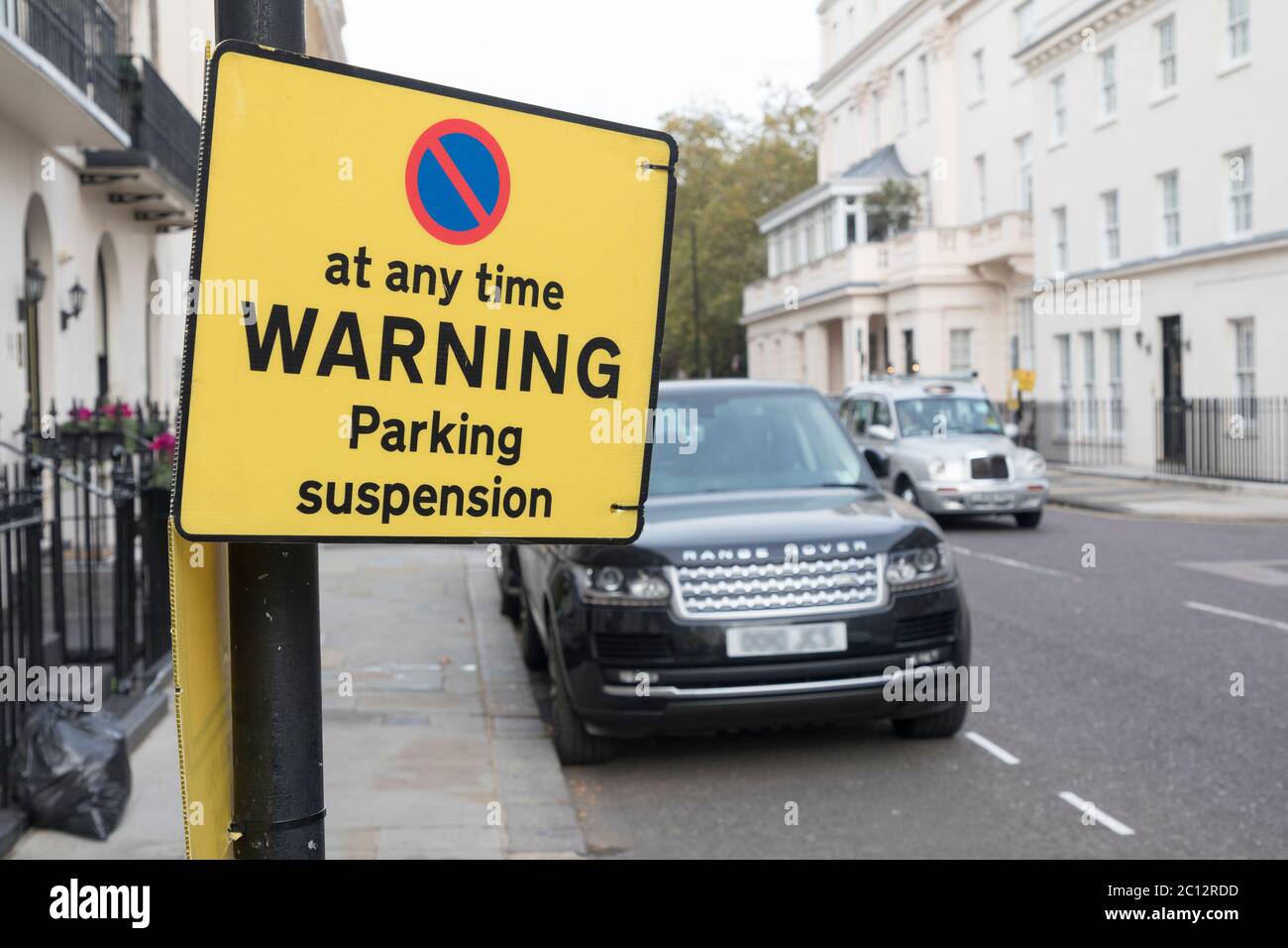 No parking, parking suspecsion, sign, Kensington, London, England, UK Stock Photo