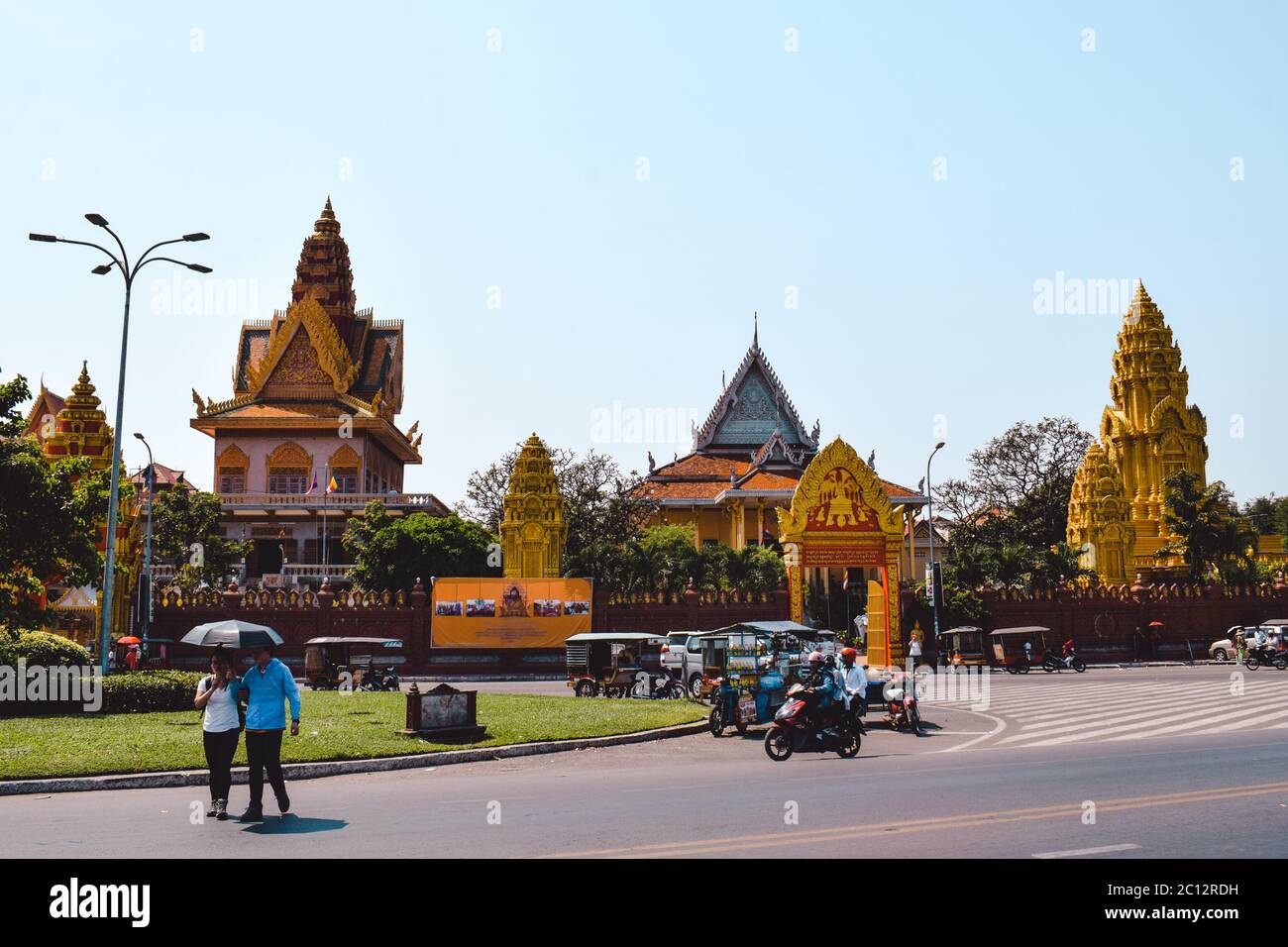 Beautiful temple with golden plating Wat Ounnalom in Phnom Penh Cambodia Stock Photo