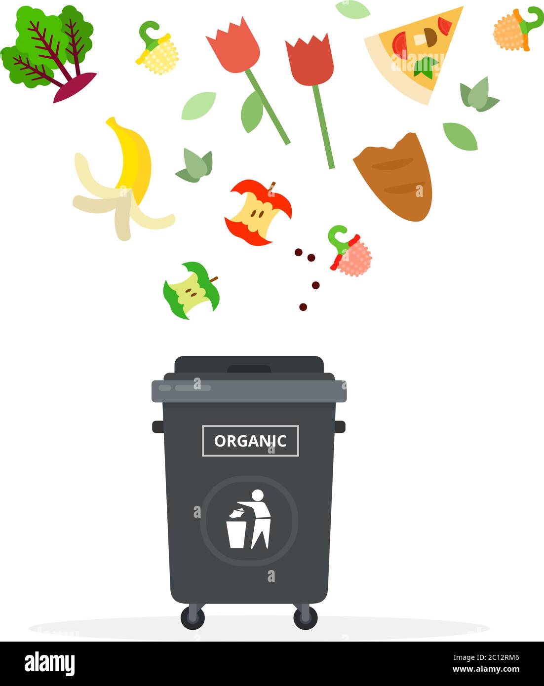 Black trash can for organic waste flat isolated Stock Vector
